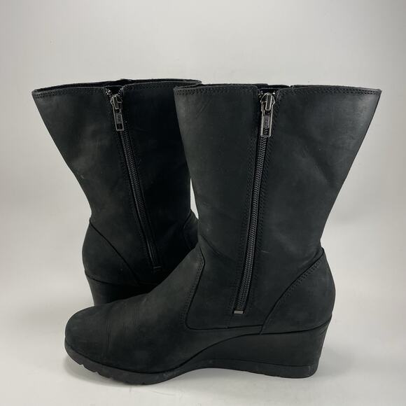 UGG Joely Wedge Boots Waterproof Black Sherpa Lined Women Ugg Joely Wedge Boots Womens Size 9 Black Leather Waterproof Side Zip Shearling